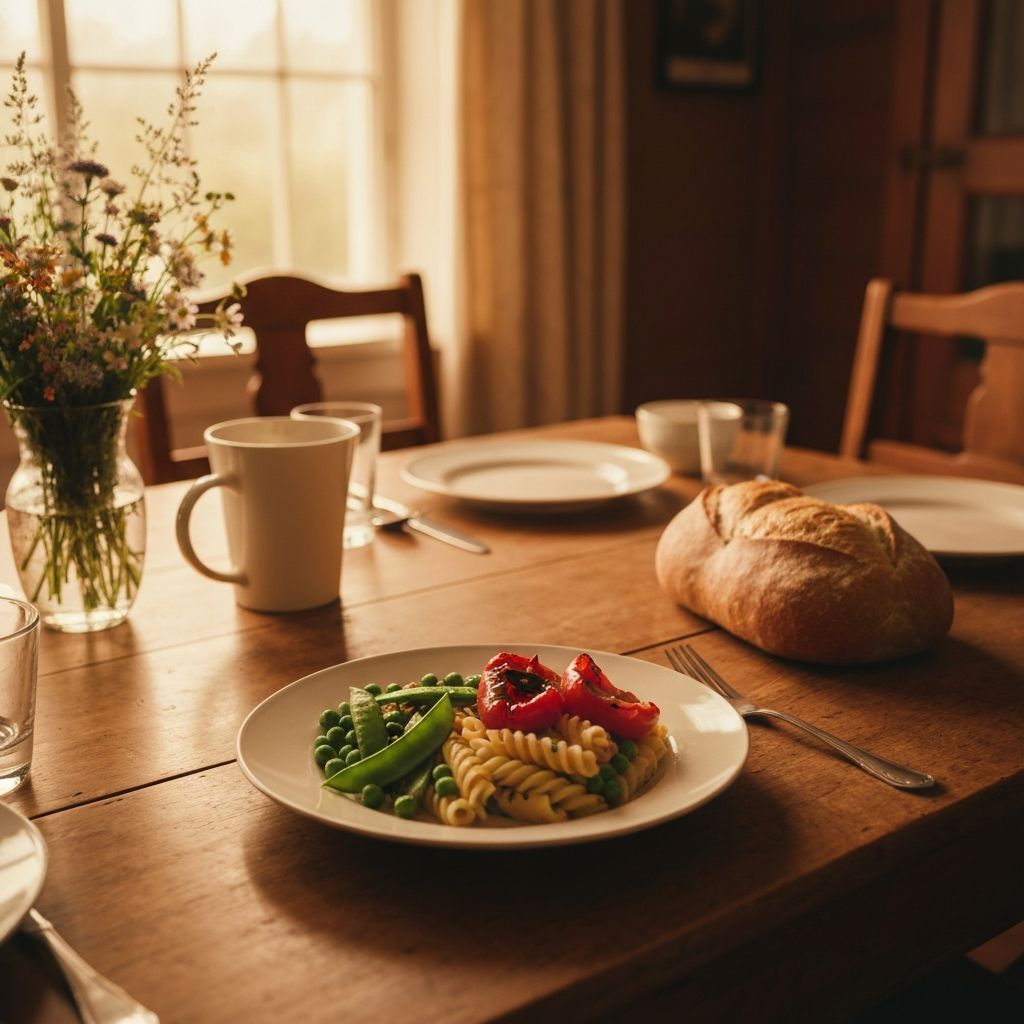 Home-cooked dinner plate with pasta