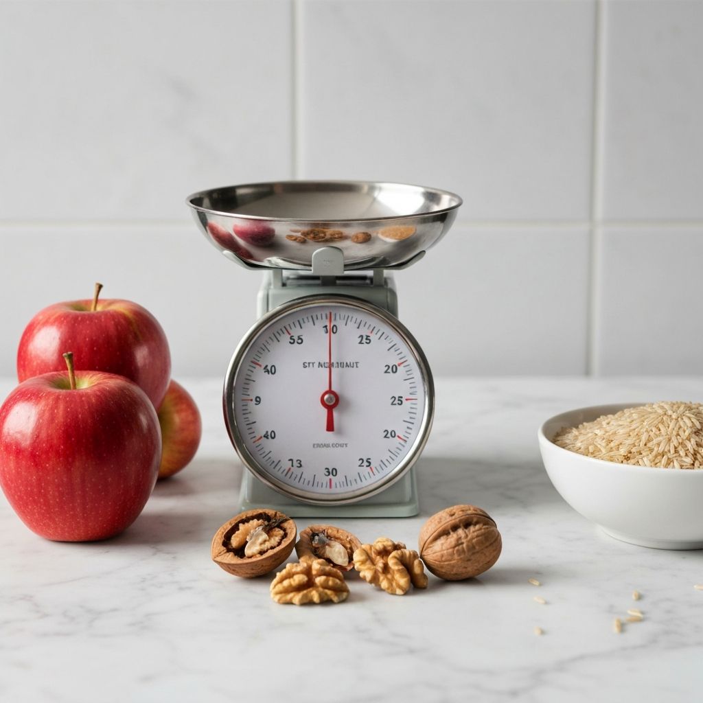 Kitchen scale with food items